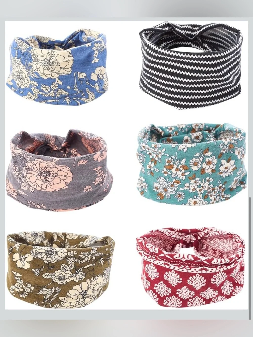 NWT Pack of 6 Unbranded Boho Floral Wide Nonslip Fabric Headbands